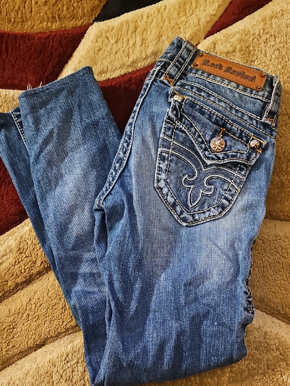 Rock Revival Women's Medium Blue Embroidered Pocket Skinny Jeans